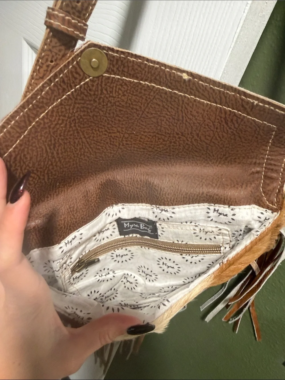 Myra Bag Brown and Cream Cowhide Fringe Crossbody